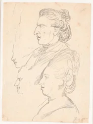 Profile Portraits of Queen Caroline Mathilde, J.F. Struensee, and Enevold Brandt, and a Draft, Possibly by Juel Himself. All in Profile Facing Left