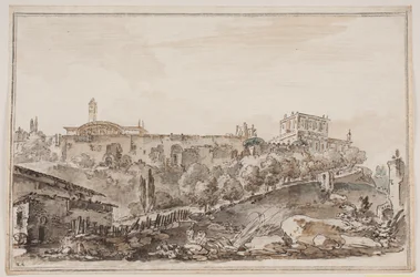 City View with Palace and Church Surrounded by Wall