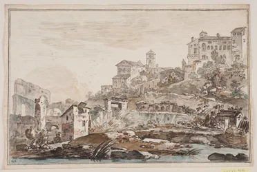 Cityscape with Ruins and Elevated Church and Palace
