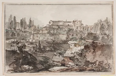 Prospect with Fortress (?), Ruins, Cliffs and Water