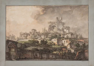 Roman Prospect with Wall in Foreground, Church and Ruin in Background