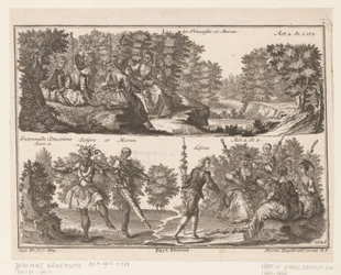 Two Theater Scenes with Figures in a Wooded Landscape (The Princesses and Moron)