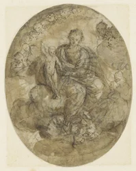 Madonna with Child among Angels on the Clouds