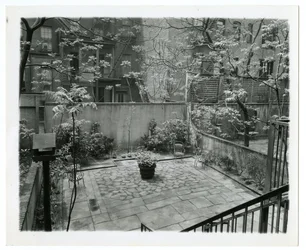 Back patio with bird house, New York, USA, c.1905-40
