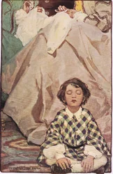 A child seated with women sewing, from 