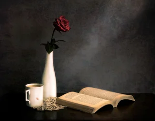 Rose Coffee Book Still Life