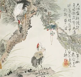 A Pair of Cranes by a Pine Tree, 1857
