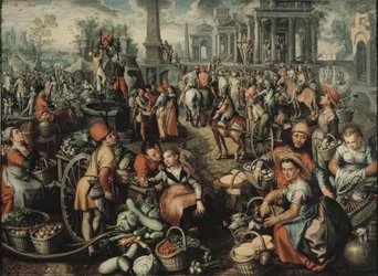 Market Scene with Ecce Homo, the Flagellation and the Carrying of the Cross