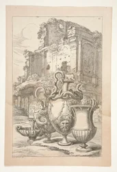 Vases in a Landscape Among Antique Ruins
