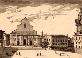 The San Petronio Basilica in Piazza Maggiore, Bologna, Emilia-Romagna, Italy