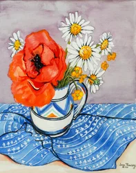 Red Oriental Poppy and Marguerites in a Honiton Jug, 2005