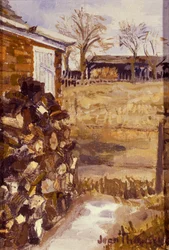 View from the Cottage Window, Logs stored for winter