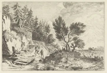 Two Walkers by a Bridge