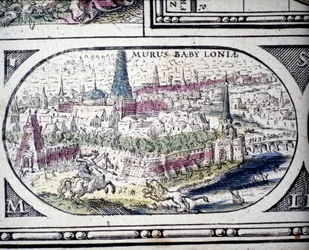 Representation of the Seven Wonders of Antiquity: the Gardens of Babylon. Atlas of Jansson Jannsonius, 1630