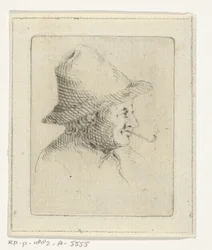 Bust of a Farmer with Hat and Pipe, in Profile