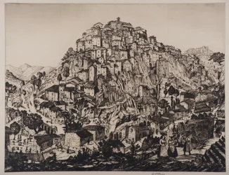 View of Anticoli Corrado with Peasant Women in the Foreground