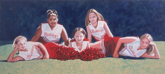 Junior High School Cheerleaders on the Grass