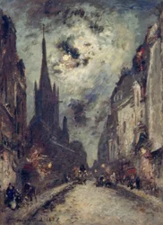 Rue St. Jacques with St. Séverin Church by Moonlight