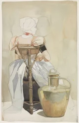 Seated Girl in Costume, Back View (Zittend meisje in klederdracht, op de rug gezien)