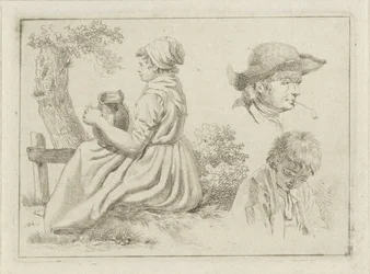 Seated Woman with Pitcher, Portrait of a Man with Pipe and a Boy