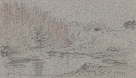 Landscape with river, house and forest