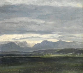 Study of a Landscape with Powder Blue Sky over Mountains