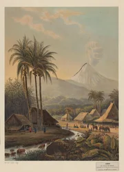 View of a Village and the Semeru Volcano in Java