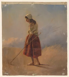 Standing Farm Girl with Stick