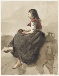 Seated Woman on a Horse with Two Jugs