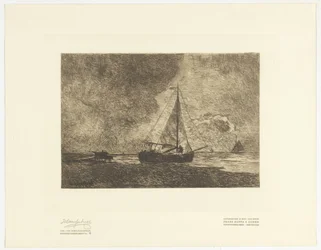 Beach Scene with Sailing Ships