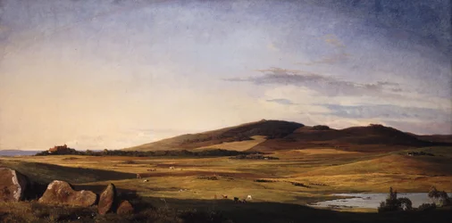 Zealand Landscape. View from Bjerresø Mark towards Vejrhøj and Dragsholm Manor