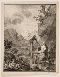 Woman Playing the Harp in a Mountain Landscape