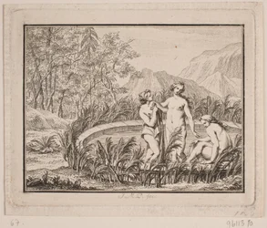 Vignette. Three Women Bathing in a Basin