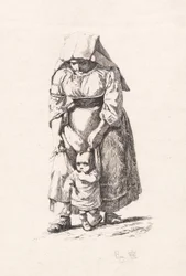 A Peasant Woman from Civitella Leading Her Small Child on a Leash