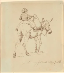 A Boy Sitting on a Loaded Donkey, Seen from Behind
