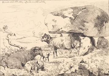 Sheep by a burial mound