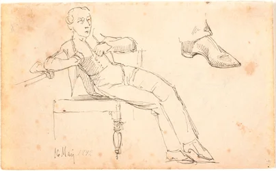 Sketchbook Page with a Seated Young Man and Study of a Shoe