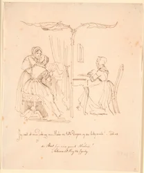 Divided Representation with Two Letter-Reading Ladies on the Left and a Letter-Writing Lady on the Right