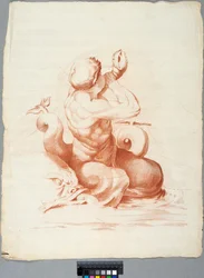 Academy Drawing. Detail from a Ceiling Decoration with Peleus and Thetis in the Galleria Farnese, Rome, Triton Blowing a Shell