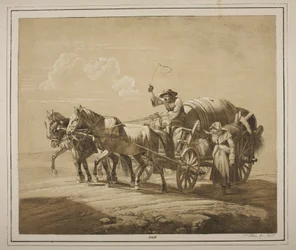 Hungarian Farmer Driving a Wagon with Barrels