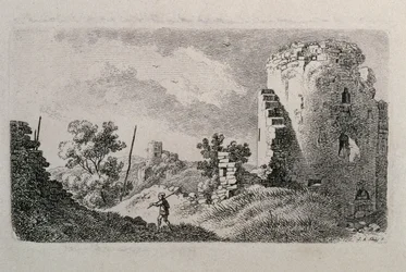 Ruined castle with man