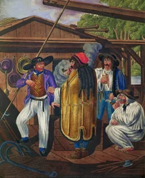 Coachdriver and sailors on a Danube-boat, from a series of Viennese types