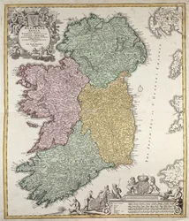 Map of Ireland showing the Provinces of Ulster, Munster, Connaught and Leinster, by Johann B. Homann, c.1730