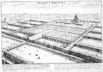 View of Ancient Babylon showing the Hanging Gardens and the Temple of Jupiter Belus, plate 3 from 
