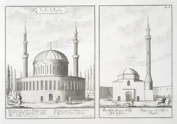 View of a Mosque in Bursa and a Mosque in Hungary, from 