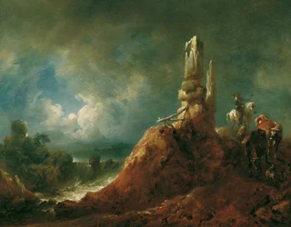 Landscape with Ruin and Rider by Moonlight
