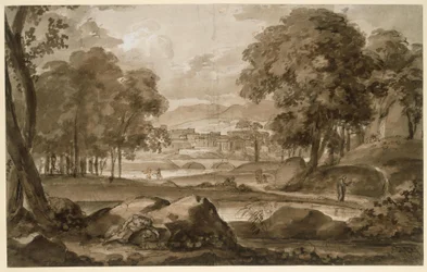 Large Forest Landscape with an Ancient City and Staffage Figures