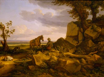 Italian Landscape with a Resting Hunter, Self-Portrait