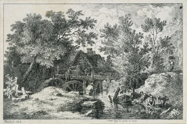 Landscape with Watermill (first attempt at copper engraving)
