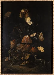 Flowers with Butterflies and Lizard